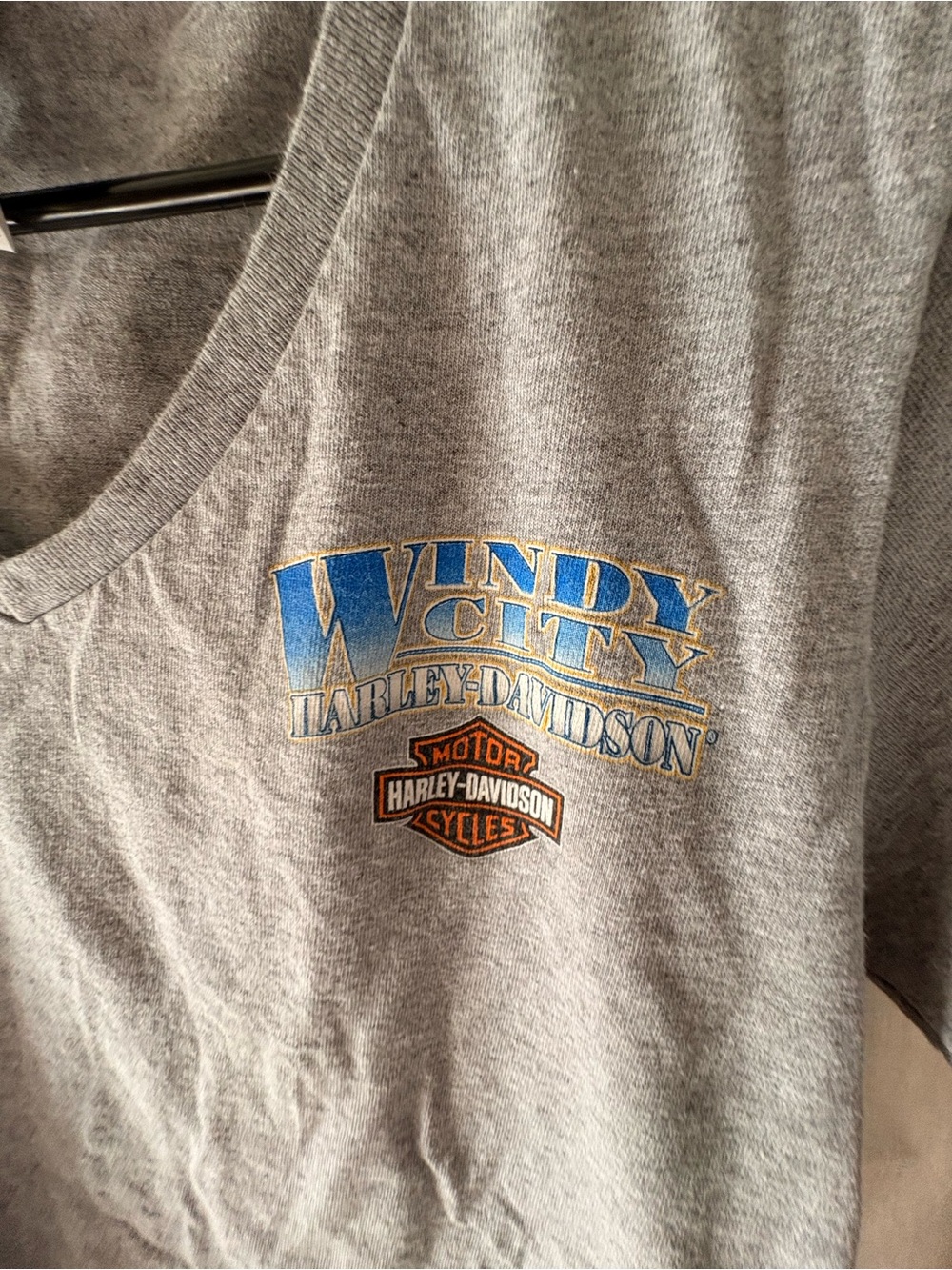 Harley-Davidson Grey T-Shirt with Blue and Orange Windy City Graphic